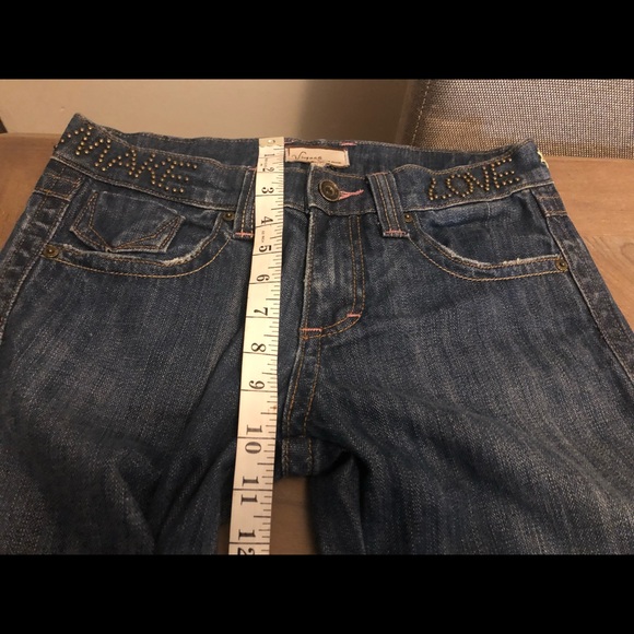 VIGOSS MAKE LOVE NOT WAR JEANS 28 $65 NEW - Picture 7 of 13